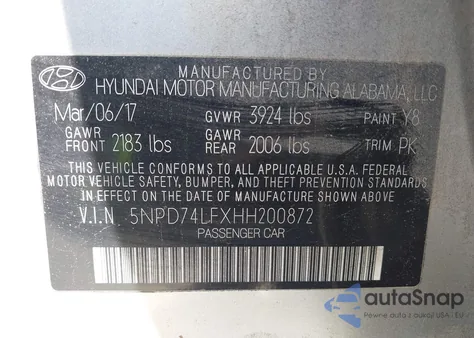 2017 Hyundai Elantra Se из США, поврежденный, VIN 5NPD74LFXHH200872